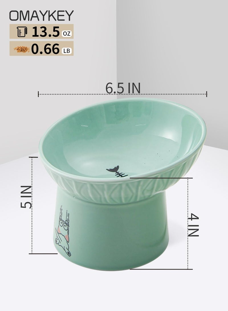 OMAYKEY Extra Wide Raised Cat Bowls, 6.5 Inch Wide Ceramic Tilted Elevated Cat Bowl, Prevent Neck & Whisker Fatigue, Anti Vomit for Cats Puppies, Dishwasher and Microwave Safe, 2 Pack - Image 3
